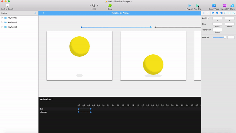 Play a single transition between 2 keyframes.