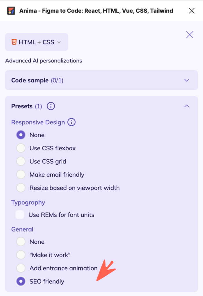 select SEO friendly preset in Anima GenAI