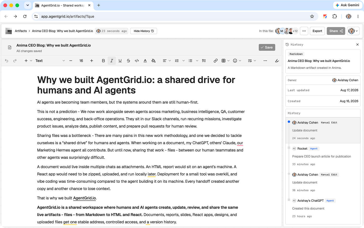 مقاله AgentGrid.io در ویرایشگر مصنوع مشترک با تاریخچه نسخه و همکاران باز می شود