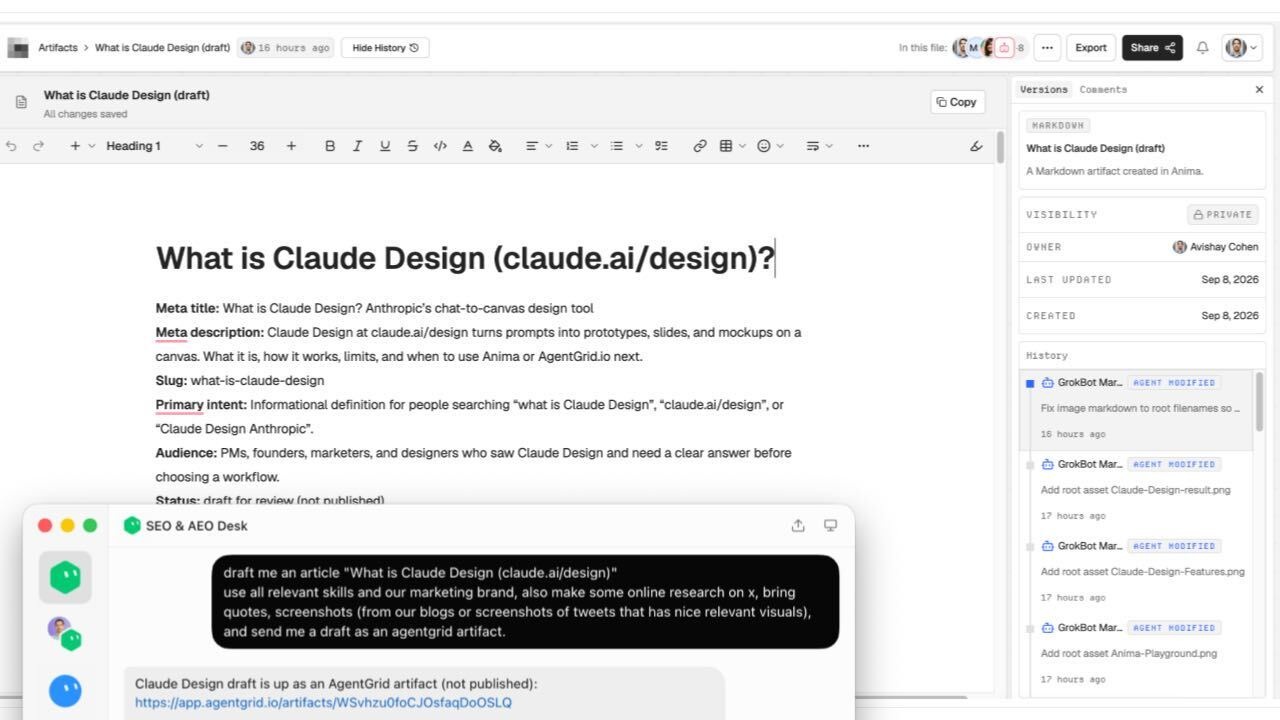 Editing a document with multiple humans and AI agents on AgentGrid.io