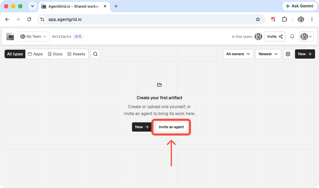 Invite an agent from the AgentGrid.io workspace